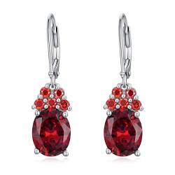 Althum Rote Granat Ohrringe 925 Sterling Silber 10mm * 8mm Oval Geformte Echte Granat Leverback Ohrringe von Althum