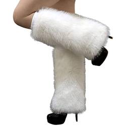 Altsuceser Plüsch Fuzzy Kunstfell Beinstulpen für Damen, Lange Stiefel Schuhe Manschettenabdeckung Knielang Hipster Warme Socke Weiß 25cm von Altsuceser