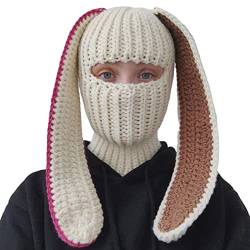 Altsuceser Strickmütze für den Winter, Hasenohren, süße Hasenohren, lange Ohren, Hut, Kaninchenohren, für Erwachsene, Kinder, Rosa und Weiß von Altsuceser