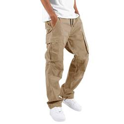 2023 Herren Cargo Hose Lange Regular Fit Freizeithose Baumwolle Einfarbig Arbeitshose Loose Casual Cargohose mit Taschen Freizeithose Vintage Sporthose Trekkinghose für Männer Streetwear von Alueeu