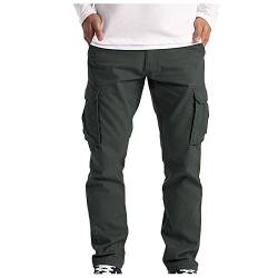 2023 Herren Cargo Hose Lange Regular Fit Freizeithose Baumwolle Einfarbig Arbeitshose Loose Casual Cargohose mit Taschen Freizeithose Vintage Sporthose Trekkinghose für Männer Streetwear von Alueeu