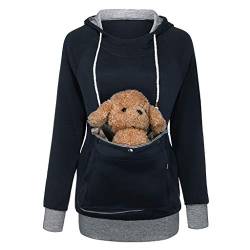 Alueeu Damen Hoodie mit Katzentasche, Kapuzenpullover Jumper mit Katzen Hund Tasche Langarm Sweatshirt mit Kapuze Kapuzenpulli mit Kängurutasche Atmungsaktive Top Herbst Winter Hoody von Alueeu