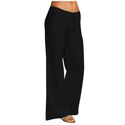 Alueeu Damen Leinen Frauen Straight Weite Beine Hose Leinenhose Lange Loose Beach Pants Mädchen Casual Strandhose Loose Fit Hosen Lässige Stoffhose Jogginghose Yogahose, Z1-schwarz, XL von Alueeu