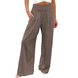 Alueeu Damen Leinen Frauen Straight Weite Beine Hose Leinenhose Lange Loose Beach Pants Mädchen Casual Strandhose Loose Fit Hosen Lässige Stoffhose Jogginghose Yogahose, Z2-kaffee, XXL von Alueeu