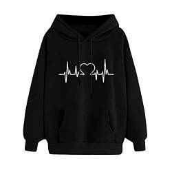 Alueeu Damen Pullover mit Kapuze Lässige Locker Kapuzenpullover Pulli Gedruckt Oversize Kapuzenpulli Langsleeve Hoodie Outdoor Sport Style Liebesdruck Kapuzenpullover von Alueeu