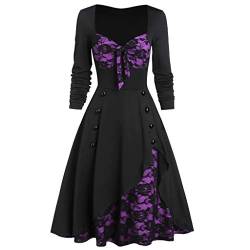 Alueeu Damen Renaissance Kleid Lang Große Größen Dirndl Mittelalter Kleid Kleidung Vintage Party Festlich Festival Outfit Gothic Kleid Halloween Kostüm Prinzessin Ballkleid, Lila, 5XL von Alueeu