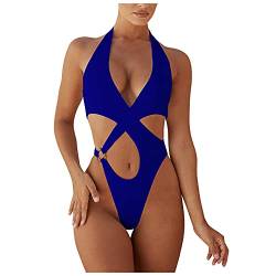 Alueeu Damen Sexy Badeanzug Bauchweg Einteiliger Sexy Tief V-Ausschnitt Monokini Frauen Bikini für Mädchen Open Front Wickel Push Up Bademode Cut Out Strandmode Swimsuit von Alueeu