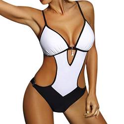 Alueeu Damen Sexy Badeanzug Bauchweg Einteiliger Sexy Tief V-Ausschnitt Monokini Frauen Bikini für Mädchen Open Front Wickel Push Up Bademode Cut Out Strandmode Swimsuit von Alueeu