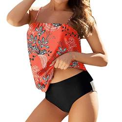 Alueeu Damen Tankini Bauchweg Zweiteilig Badeanzug Zweiteiliger Tankini Set mit High Waist Slip Oversize Schwimmanzug Strandmode Sexy Bikinislip Push Up Bademode, Z1-rot, XL von Alueeu