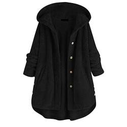 Alueeu Fleecejacke Damen Mit Kapuze Große Größen Lang Winter Gr 46 Schwarz Teddyfleece Jacke Kuscheljacke Flauschig Teddy Kuschelfleece Jacke Mädchen Plüschmantel Winterjacke Plüschjacke Fleecejacke von Alueeu