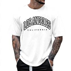 Alueeu Herren Oversized Tshirt Rundhals Kurzarm Lose Sommer Oberteile Mode T-Shirt mit Los Angeles Grafik Kreativen Buchstaben Vintage Drucken Streetwear Sport Casual Lang Tops, XL von Alueeu