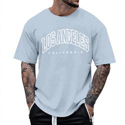 Alueeu Herren Oversized Tshirt Rundhals Kurzarm Lose Sommer Oberteile Mode T-Shirt mit Los Angeles Grafik Kreativen Buchstaben Vintage Drucken Streetwear Sport Casual Lang Tops, XL von Alueeu