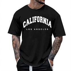 Alueeu Herren Oversized Tshirt Rundhals Kurzarm Lose Sommer Oberteile Mode T-Shirt mit Los Angeles Grafik Kreativen Buchstaben Vintage Drucken Streetwear Sport Casual Lang Tops von Alueeu