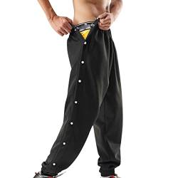 Alueeu Herren Trainingshose mit seitlicher Knopfleiste zum öffnen Button Up Sporthose Freizeithose Jogginghose Sportswear Elastischer Bund Streifen Sweatpants mit Taschen von Alueeu