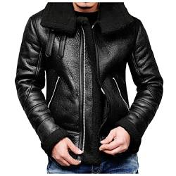 Alueeu Herren Winterjacke Lang Herren Wintermantel Warm Herren Motorradjacke Leder Herren Kurzmantel Übergang Bomber Jacket Piloten Jacke Winter Pilotenjacke Fliegerjacke Outdoorjacke Fleecejacke von Alueeu