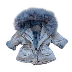 Alueeu Jacke Kinder Mädchen Winter Jeansjacke Baby Parka Mantel Winterjacke Herbst Wintermantal Kapuzenjacke Übergangsjacke Steppjacke Plüschjacke Fleecejacke, 2-3 Jahre, Blau von Alueeu