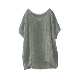 Alueeu Leinenbluse Damen Oversize Tunika Baggy Langarmshirt Leinen Longshirt mit Knöpfen Oberteile Leinen-top Lässige Große größen Blusenshirt Damenbluse Damenoberteile Hemdbluse, Grün, 5XL von Alueeu