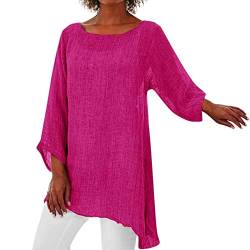 Alueeu Leinenbluse Damen Oversize Tunika Baggy Langarmshirt Leinen Longshirt mit Knöpfen Oberteile Leinen-top Lässige Große größen Blusenshirt Damenbluse Damenoberteile Hemdbluse, Z2-rosa, 3XL von Alueeu