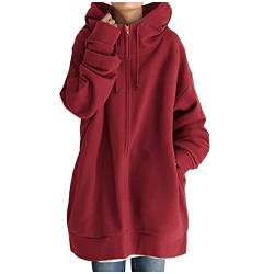 Alueeu Long Hoodie Jacke Damen Gr. 50/52 52 Long Sweatjacke Damen Mit Kapuze Grün Oversize Große Größen XXL Sportjacke Steppjacke Kapuzenjacke Sweatjacke Übergangsjacke Sweatmantel von Alueeu