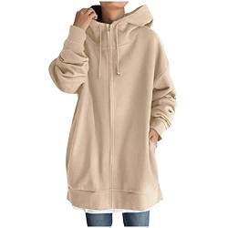 Alueeu Long Hoodie Jacke Damen Gr. 50/52 52 Long Sweatjacke Damen Mit Kapuze Grün Oversize Große Größen Xxl Sportjacke Steppjacke Kapuzenjacke Sweatjacke Übergangsjacke Sweatmantel von Alueeu