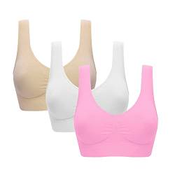 Alueeu S-5XL Sport BH Damen Bra Bustier Damen BH ohne Buegel | 3er Set Wohlfühl Bustiers Tops | Bügelloser Soft Bra | Schlaf Still Sport Büstier in vielen Farben von Alueeu