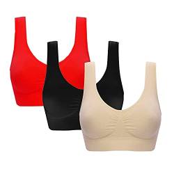 Alueeu S-5XL Sport BH Damen Bra Bustier Damen BH ohne Buegel | 3er Set Wohlfühl Bustiers Tops | Bügelloser Soft Bra | Schlaf Still Sport Büstier in vielen Farben von Alueeu