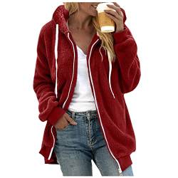 Alueeu Sweatjacke Damen Große Größen 52 56 54 50 Ohne Kapuze Gr.48 58 4Xl Weiß Kunstpelzjacke Flauschmantel Übergangsjacke Softshelljacke Plüschmantel Wintermantel, Z1-Wein, 3XL, (JK0809S1) von Alueeu