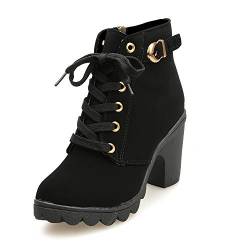 Ankle Boots Damen Schwarz Absatz Beige Braun mit Absatz Stiefeletten Winterstiefel Schneeschuhe Winterstiefel Winterschuhe Flache Schnee Schuhe Sneaker Halblange Stiefel Schneestiefel Winterboots von Alueeu