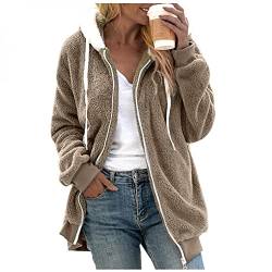 Damen Jacken Mäntel Winterparka: Damen Kapuzen Teddy Mantel Warm Cardigan Kapuzenjacke Teddy-Fleece Jacke Teddyjacke Kurze Coat Mit Kapuze Taschen Lange Ärmel Plüschjacke Für Herbst Winter Plüschjacke von Alueeu