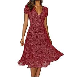 Damen Sommerkleider Kurzarm Lässig Floral Printing A-Linie Kleid Midikleid Abendkleid Kurze Ärmel Freizeitkleid Punktdruck Sommerkleid Elegant Lang Boho-Kleid A-Linie Partykleid von Alueeu