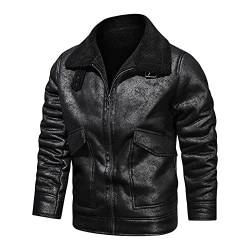 Herren Motorrad Lederjacke Kurz Mit Fell Kapuzegefüttert Schwarz Braun Winter Biker Bikerjacke Warm Bomberjacke Fliegerjacke Pilotenjacke Winterjacke Piloten Jacket Army Jacke Militär Winterjacke von Alueeu