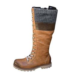 Leder Stiefel Damen Schwarz kniehoch Braun 42 Flach Beige Gefüttert Winterstiefel Winterschuhe Flach Stiefel Boots Schuhe Winterboots Schneeschuhe Klassische Schneestiefel Schnürstiefel Arbeitsstiefel von Alueeu