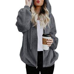 Plüschjacke Plüschmantel Plüsch Oberbekleidung Teddy Kunstpelzjacke Wintermantel Zip Hoodie Teddy Jacke Full Zip Damen Winterjacke Kurz Lange Mantel Cardigan Jacke Coat Fleecejacke kapuzenmantel von Alueeu