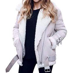 Wildlederjacke Damen Schwarz Braun Lang Beige Kurz Grau Rot Plüschjacke Teddy Jacke Parka Winterparka Wintermantel Herbst Jacke Übergangsjacke Fleece Jacke Plüsch Mantel Fleecejacke Winterjacke von Alueeu