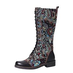 Winter Leder Boots Women Winterboots Wasserdicht Flach Lederstiefel Winterschuhe Schlupfboots Leder Boots Winterstiefel Schlupfstiefel Weitschaft Hoch Stiefel Halblange Winterboots Schlupfboots von Alueeu