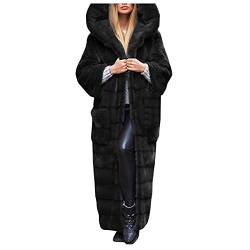 Wintermantel Damen Lang Warm Gefüttert Elegant Schwarz Sale Winterjacke Plüschmantel Fleecemantel Fleecejacke PlüschJacke Teddymantel Fleece Jacke Teddyjacke Kapuzenjacke Plüsch Mantel Winter Parka von Alueeu