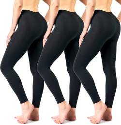 Aluna 3er Pack Damen Leggings - Schwarz für Freizeit, Sport, Yoga oder Fitness aus 95% Baumwolle [3Pack-Leggings-Schwarz-L] von Aluna