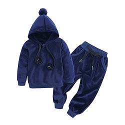 Alunsito Baby Hoodie Outfits Kinder Jungen Mädchen Samt Langarm Kapuzenoberteil + Lange Hosen Herbst 2 Stück Trainingsanzug Kleidung A-Blau1 90 12-18 Monate von Alunsito