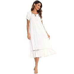 Alunsito Damen Sommer Nachthemd Fest Kurzarm Nachthemd Viktorianisches Nachthemd Vintage Nachtwäsche Schlafanzug Weiß X Large von Alunsito