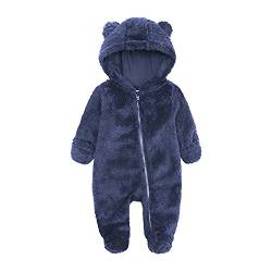 Alunsito Herbst Winter Säugling Baby Bärenohren Hoodie Einteiliger Body Flauschige Fleece Strampler Overall Outfits Blau 6 3-6 Monate von Alunsito