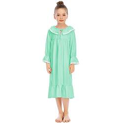 Alunsito Kinder Baby Mädchen Baumwolle Nachthemd Kleidung Set Rüschen Langarm Solide Nachtwäsche Top Kleider Kleidung Outfits Hellgrün 150 11-12 Jahre von Alunsito