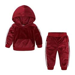 Alunsito Kinder Baby Mädchen Jungen Langarm Sweatshirt Hoodie Tops Hosen Samt Herbst Winter Trainingsanzug Outfit Set B-Rot 110 2-3 Jahre von Alunsito