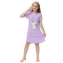 Alunsito Kinder Baby Mädchen Nachthemd Baumwolle Schlafhemd Kurzarm Nachtwäsche Nachthemd Sommer Leichter Schlafanzug Lila 160 13-14 Jahre von Alunsito