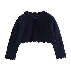 Alunsito Kleine Mädchen Langarm Rüschen Bolero Strickjacke Kinder Strickpullover Achselzucken Vertuschen Einfarbig Jacke EIN Knopf Mantel Top, 130, Dunkelblau, 5-6 Jahre von Alunsito