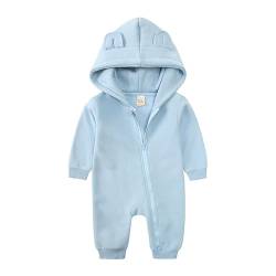 Alunsito Neugeborenes Baby Junge Mädchen Fleece Warm Strampler Jumpsuit Hoodie Einteilige Oberbekleidung Langarm Fest Farbe Bodysuit 80 Blau 9-12 Monate von Alunsito