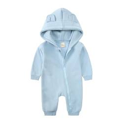 Alunsito Neugeborenes Baby Junge Mädchen Kleidung Säugling Hoodie Strampler Langarm Solid Farbe Ein Stück Jumpsuit Bodysuit Outfit 59 Blau 0-3 Monate von Alunsito