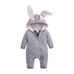 Alunsito Neugeborenes Baby Jungen Mädchen Langarm Reißverschluss Strampler Overall Mit Kapuze Onesie Playsuit Einfarbig Häschen Body Herbst Kleidung von Alunsito