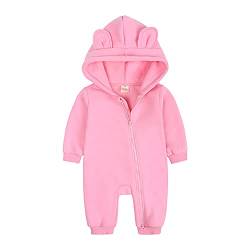 Alunsito Neugeborenes Baby Strampler für Jungen Mädchen Bärenohr Einteiler Langarm Hoodie Overall Säuglings Herbst Body Rosa 66 3-6 Monate von Alunsito