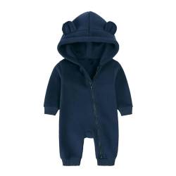 Alunsito Säugling Baby Jungen Mädchen Fleece Hoodie Bärenohr mit Kapuze-Overall Overall Bodysuit Langarm ein Stück Kleidung 59 Dunkelblau 0-3 Monate von Alunsito