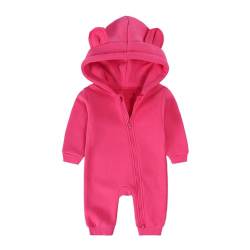 Alunsito Säugling Baby Jungen Mädchen Kleidung Reißverschluss Bärenohr Kapuze Jumpsuit Strampler Langarm Outfit Herbst Winter Warme Kleidung 73 Rose Rot 6-9 Monate von Alunsito